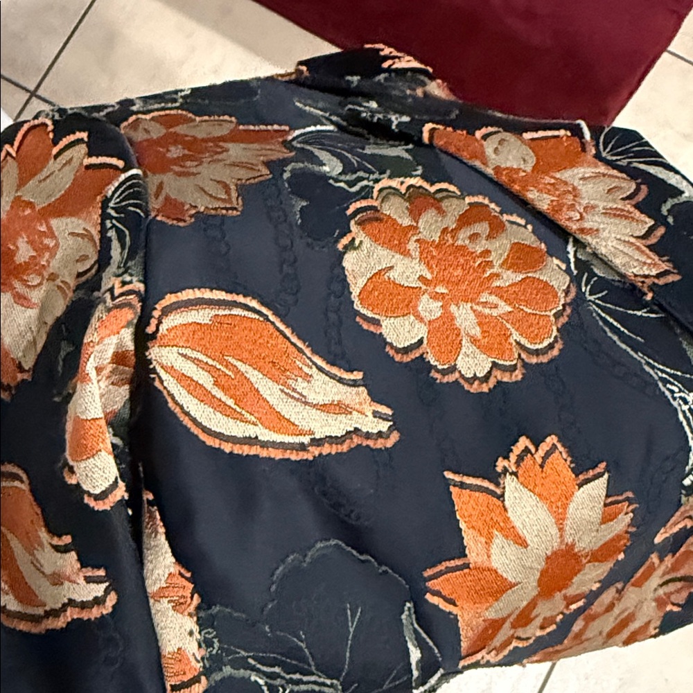 Salvatore Ferragamo Black Orange Floral Jacquard Blazer Silk Jacket IT 38 US 2”. - Picture 7 of 11